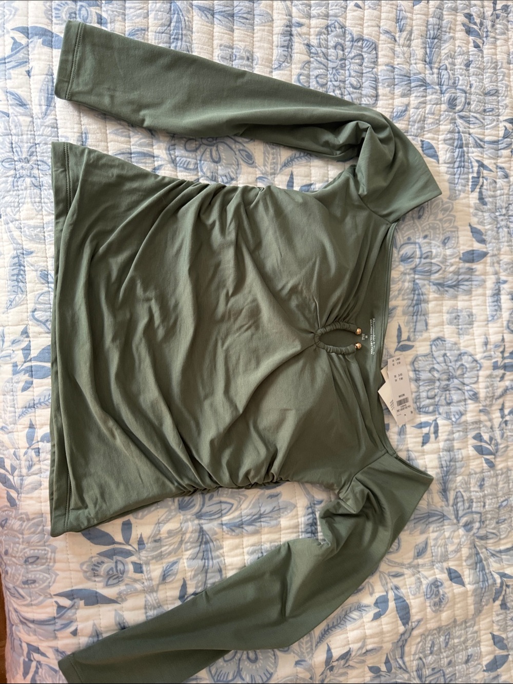 Abercrombie & Fitch Olive Green Twist-Front Long Sleeve Top